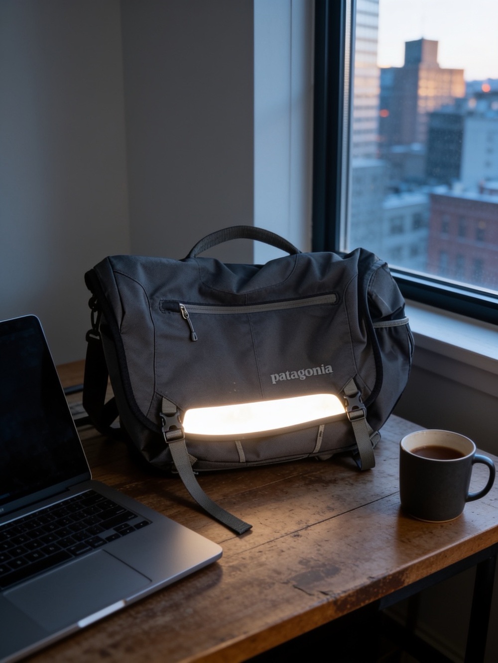 Patagonia Dark Gray Messenger Bag with Reflective Panel